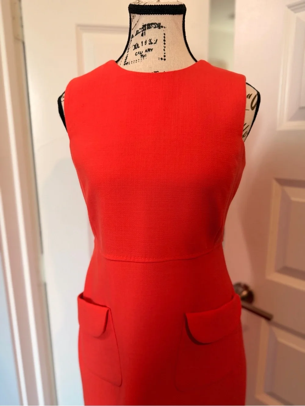 Tory Burch Red Wool Blend Sleeveless Sheath Dress Size 4 Pocket Detail